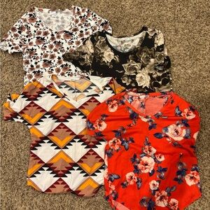 Two Lularoe and two Honey & Lace V-neck Tees Bundle